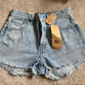 Levi's Light Blue Washed Denim High-Rise Cutoff Shorts